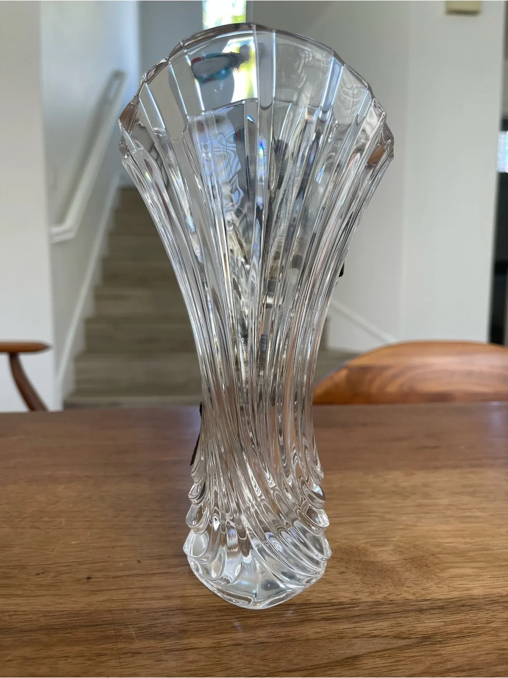 Elegant Clear Glass Vase with Black gray metal Floral Accents